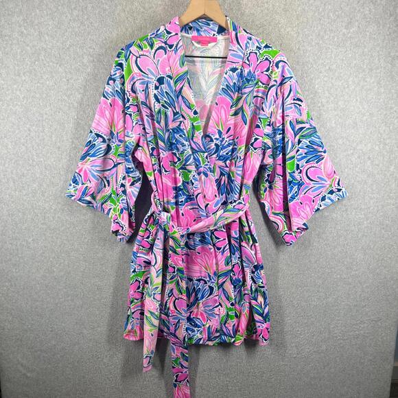 Lilly Pulitzer BRINGING MERMAID BACK ELAINE Velour Robe S/M NWOT - Picture 2 of 5